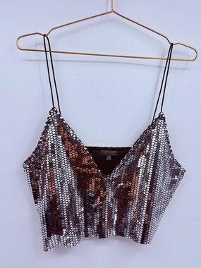 Topshop Metallic Sequin Crop Top Silver Gold Disco Party Cami Size 12
